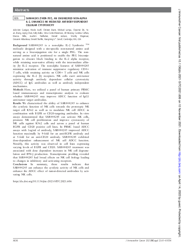 (PDF) 606 SAR444245 (THOR-707), an engineered non-alpha IL-2, enhances ...