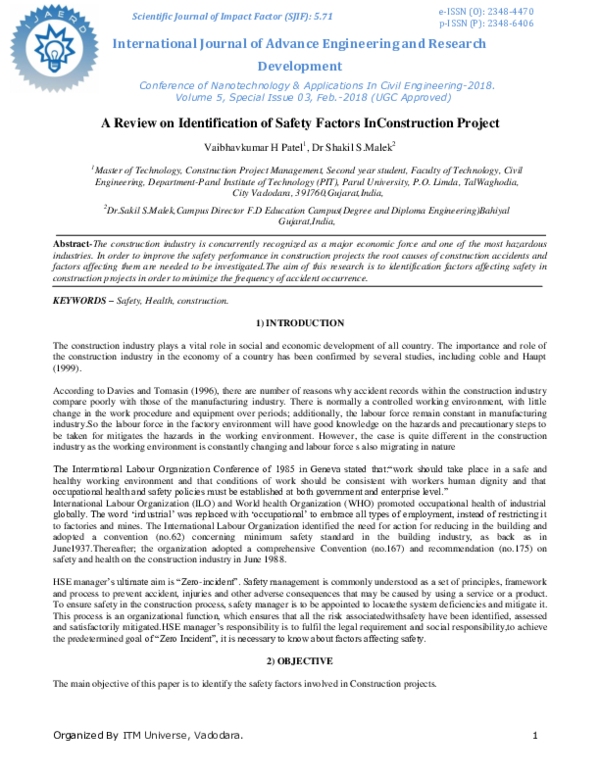 (PDF) A Review on Identification of Safety Factors Inconstruction Project