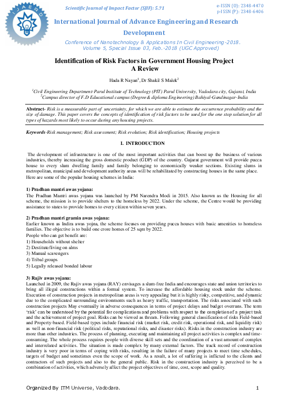 (PDF) Identification of Risk Factors in Government Housing Project - a ...