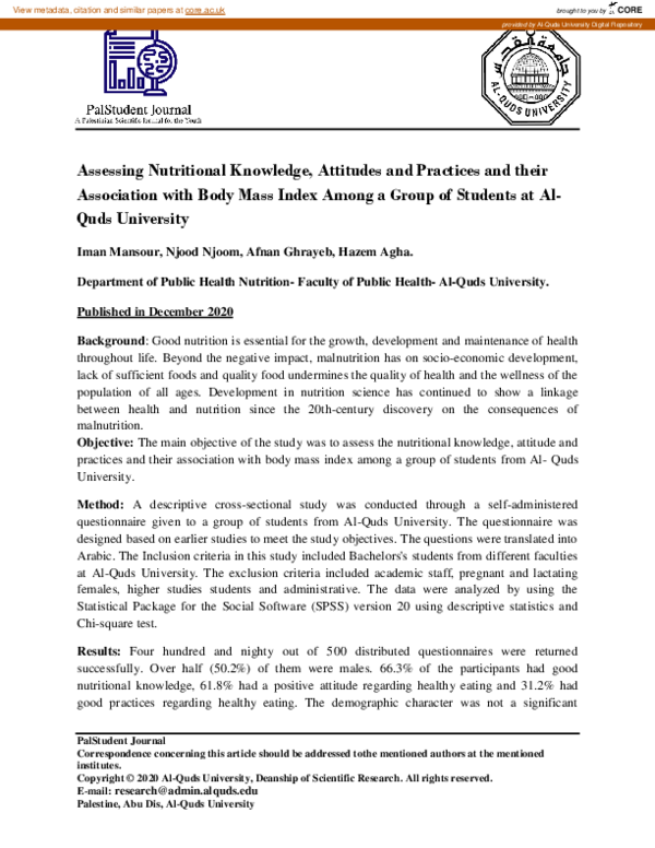 (PDF) Assessing Nutritional Knowledge, Attitudes and Practices and ...