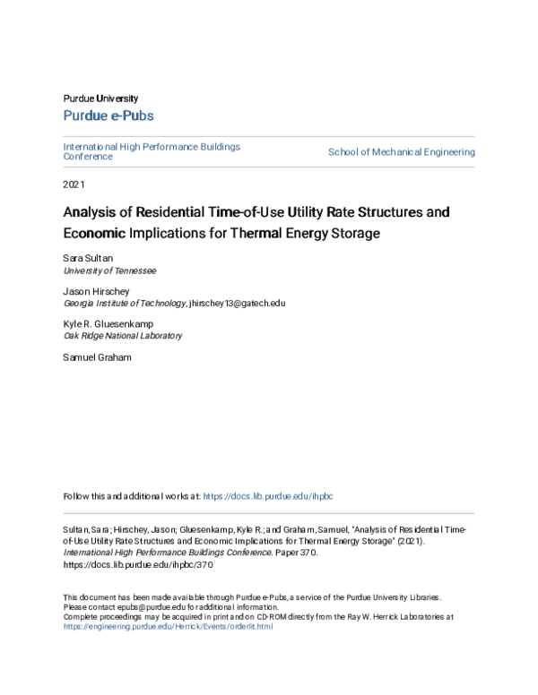 (PDF) Analysis of Residential Time-of-Use Utility Rate Structures and ...