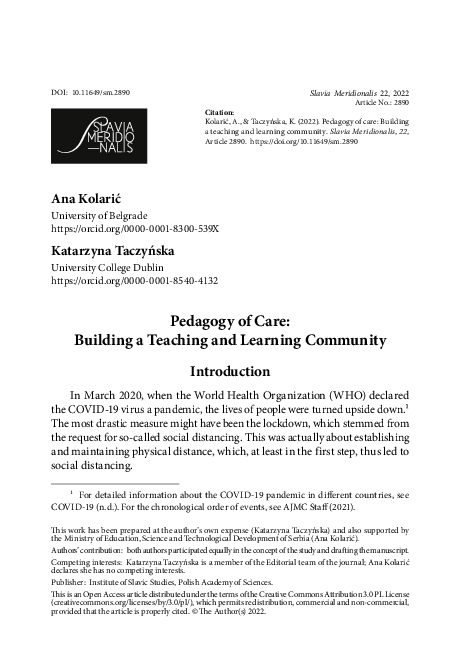 (PDF) Pedagogy of Care: Building a Teaching and Learning Community