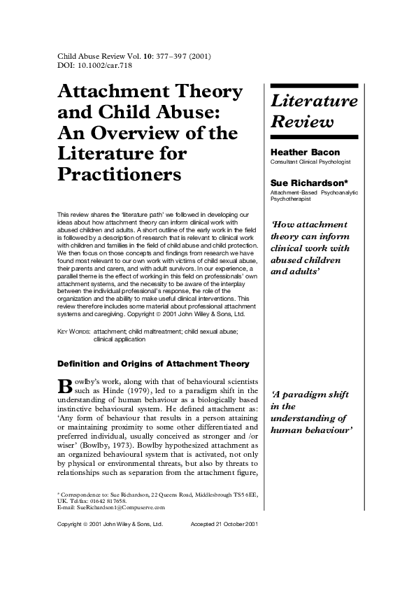 (PDF) Attachment theory and child abuse: an overview of the literature ...