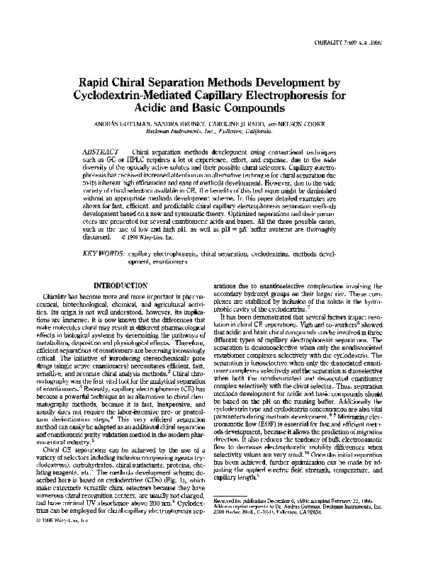 (PDF) Rapid chiral separation methods development by cyclodextrin ...