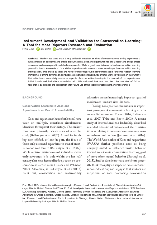 (PDF) Instrument Development and Validation for Conservation Learning ...