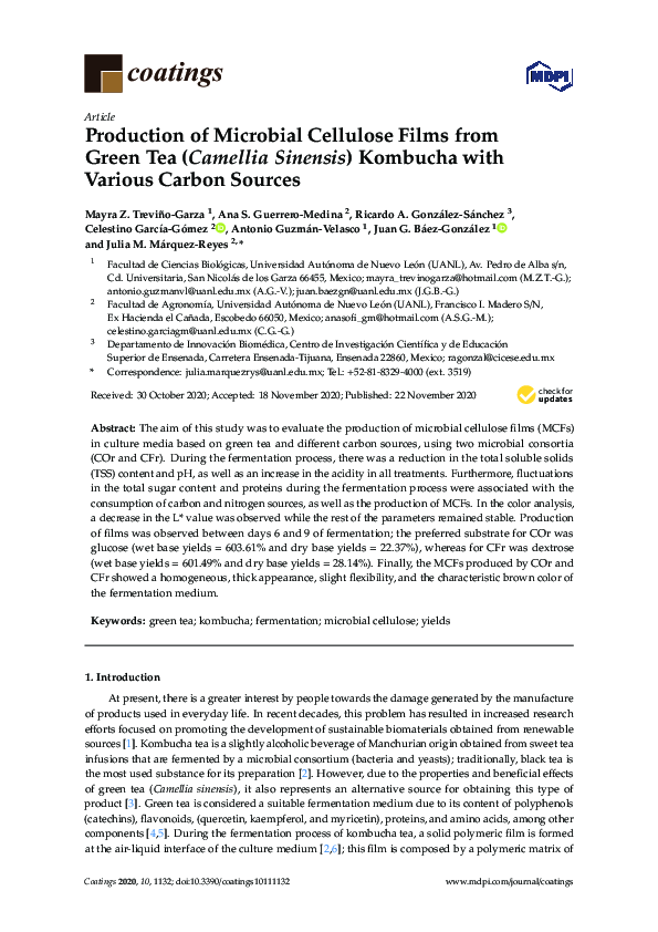 (PDF) Production of Microbial Cellulose Films from Green Tea (Camellia ...