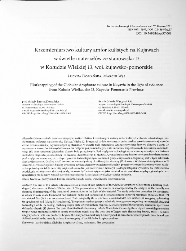 (PDF) Krzemieniarstwo kultury amfor kulistych na Kujawach w świetle ...
