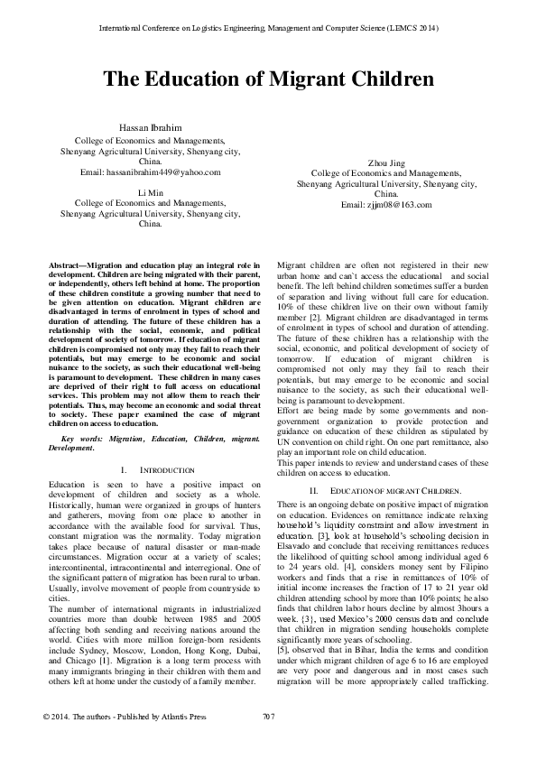 (PDF) The education of migrant children