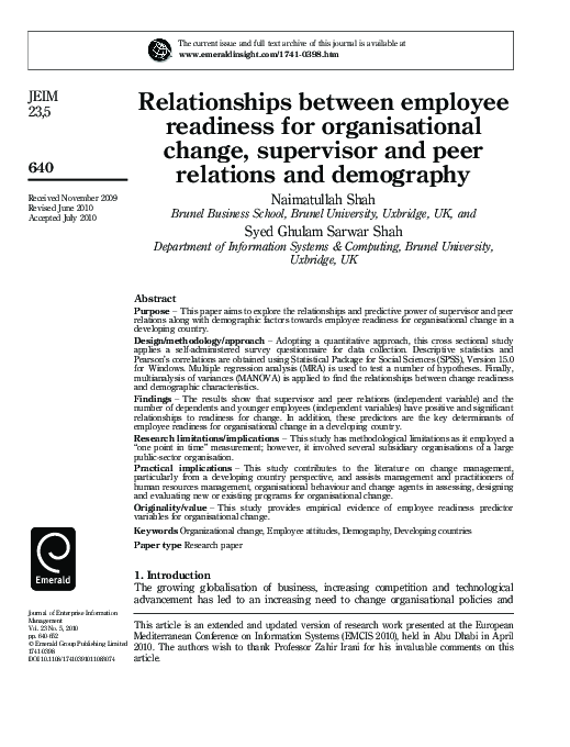 (PDF) Relationships between employee readiness for organisational ...