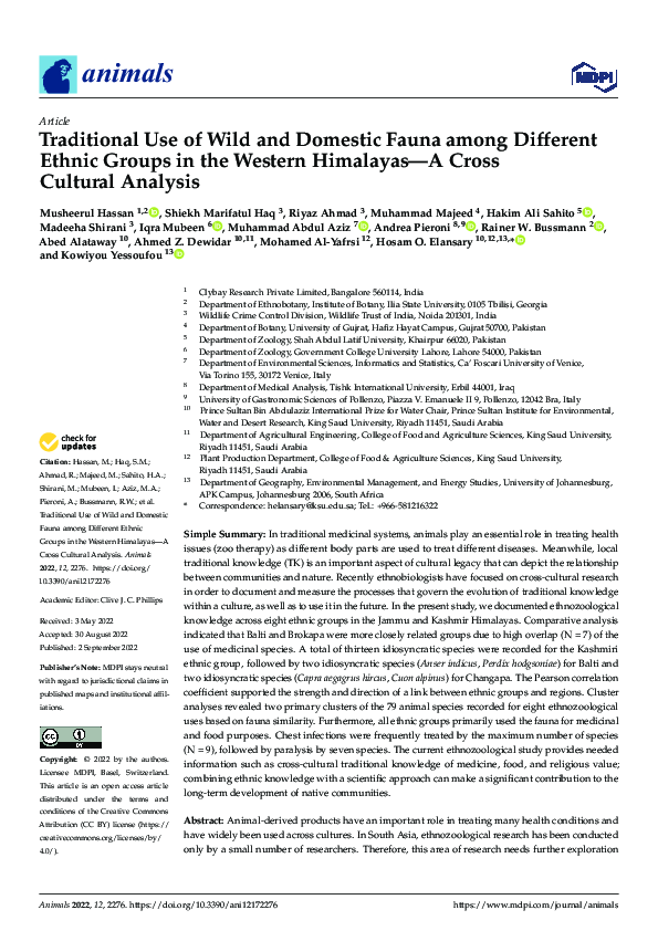 (PDF) Traditional Use of Wild and Domestic Fauna among Different Ethnic ...