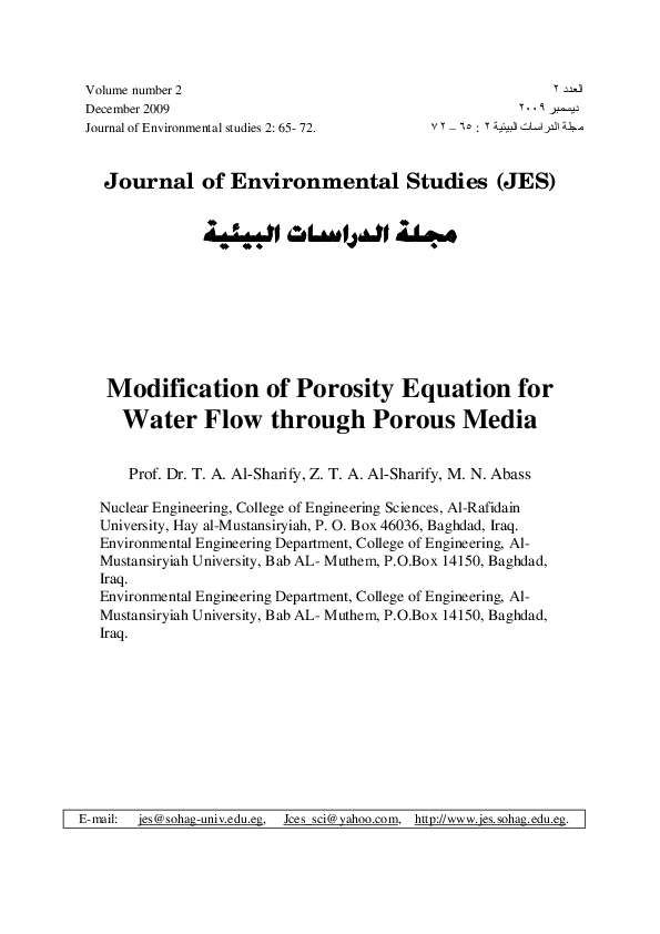 (PDF) Modification of Porosity Equation for Water Flow through Porous Media