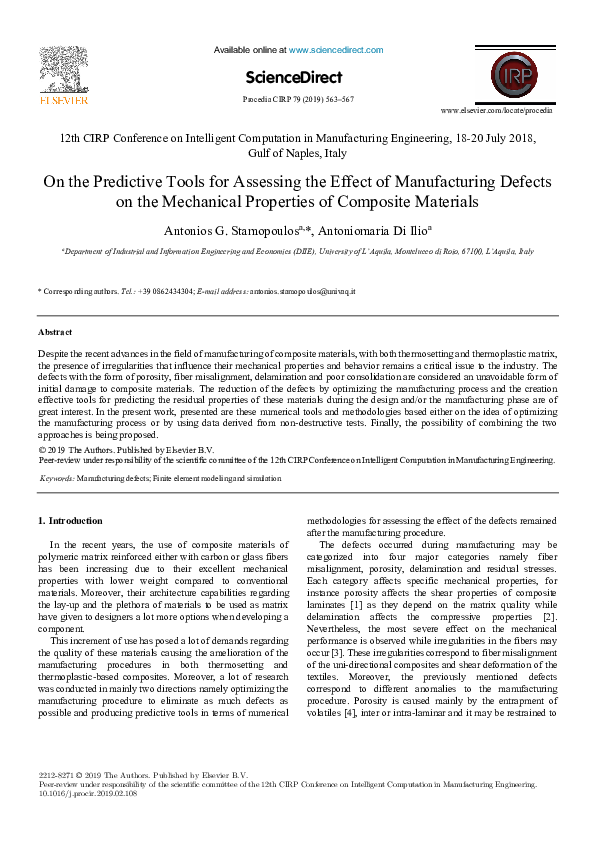 (PDF) On the Predictive Tools for Assessing the Effect of Manufacturing Defects on the