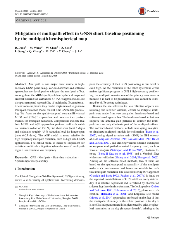 (PDF) Mitigation of multipath effect in GNSS short baseline positioning ...