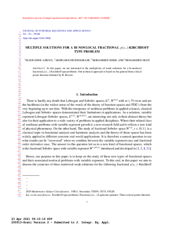 (PDF) Multiple solutions for a binonlocal fractional p(x,·)-Kirchhoff ...