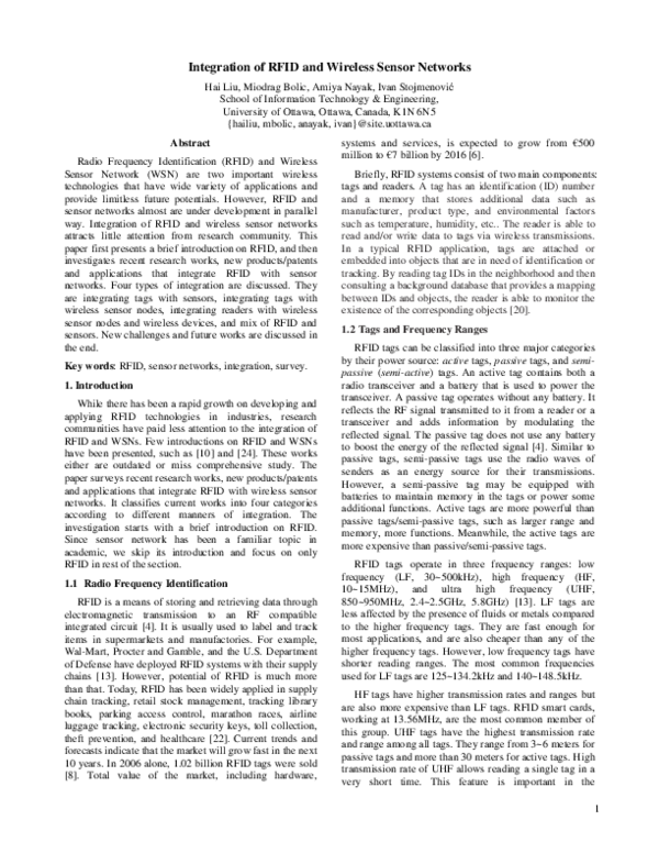 (PDF) Integration of RFID and Wireless Sensor Networks
