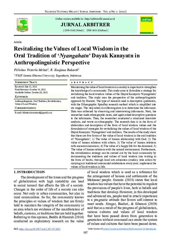 (PDF) Revitalizing the Values of Local Wisdom in the Oral Tradition of ...