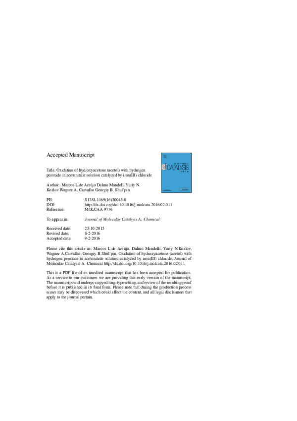 (PDF) Oxidation of hydroxyacetone (acetol) with hydrogen peroxide in ...