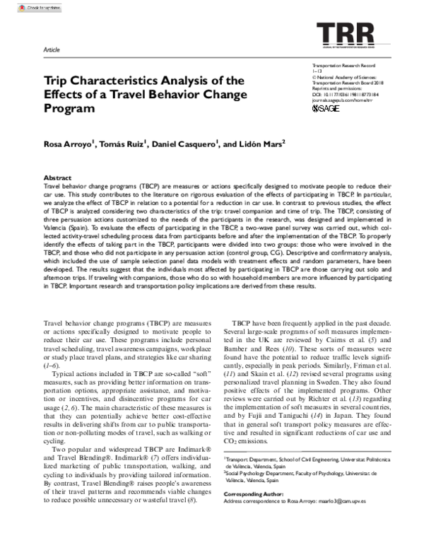 (PDF) Trip Characteristics Analysis of the Effects of a Travel Behavior ...