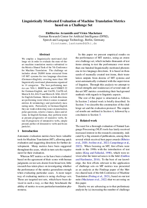 (PDF) Linguistically Motivated Evaluation of Machine Translation ...