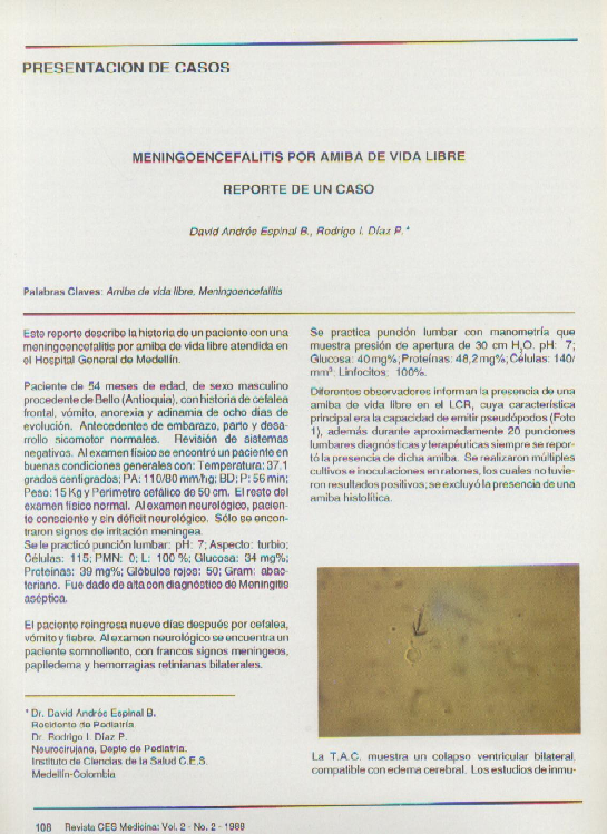 Pdf Meningoencefalitis Por Amiba De Vida Libre Reporte De Un Caso