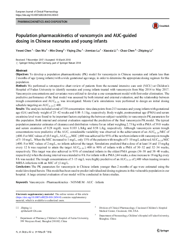 (PDF) Population pharmacokinetics of vancomycin and AUC-guided dosing ...