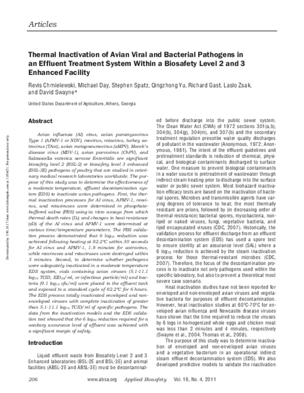(PDF) Thermal Inactivation of Avian Viral and Bacterial Pathogens in an ...