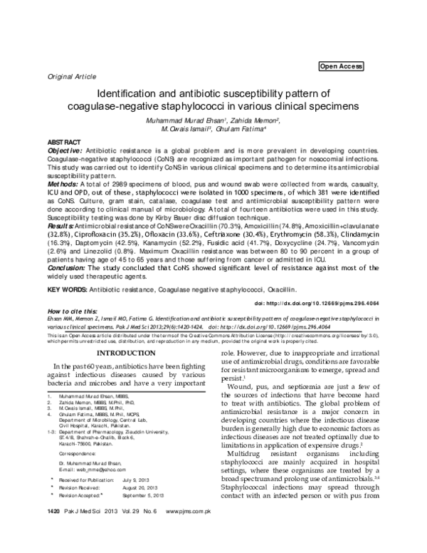 (PDF) Identification and antibiotic susceptibility of coagulase ...