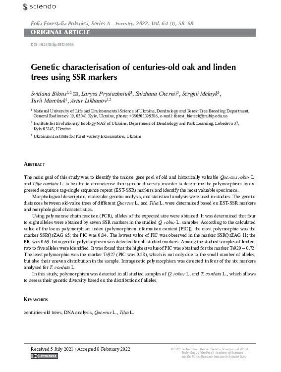 (PDF) Genetic characterisation of centuries-old oak and linden trees ...