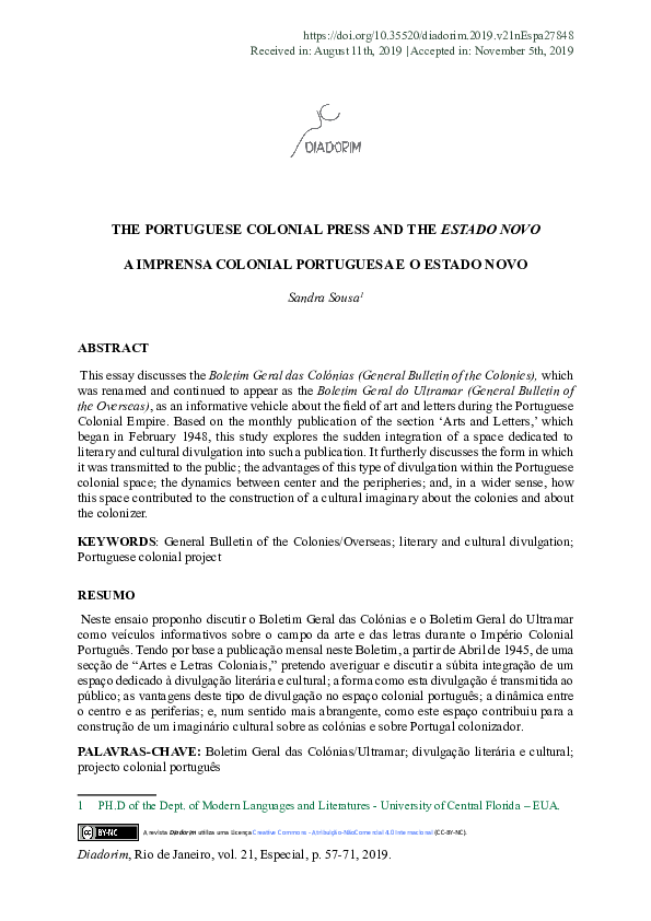 (PDF) The portuguese colonial press and the Estado Novo