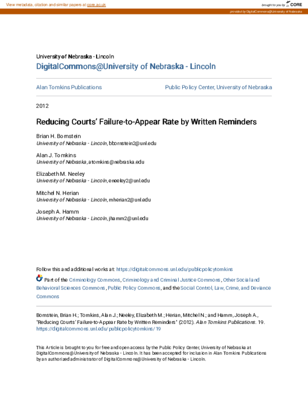 (PDF) Reducing courts' failure-to-appear rate by written reminders