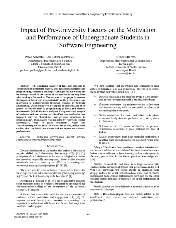 (PDF) Impact of Pre-University Factors on the Motivation and ...