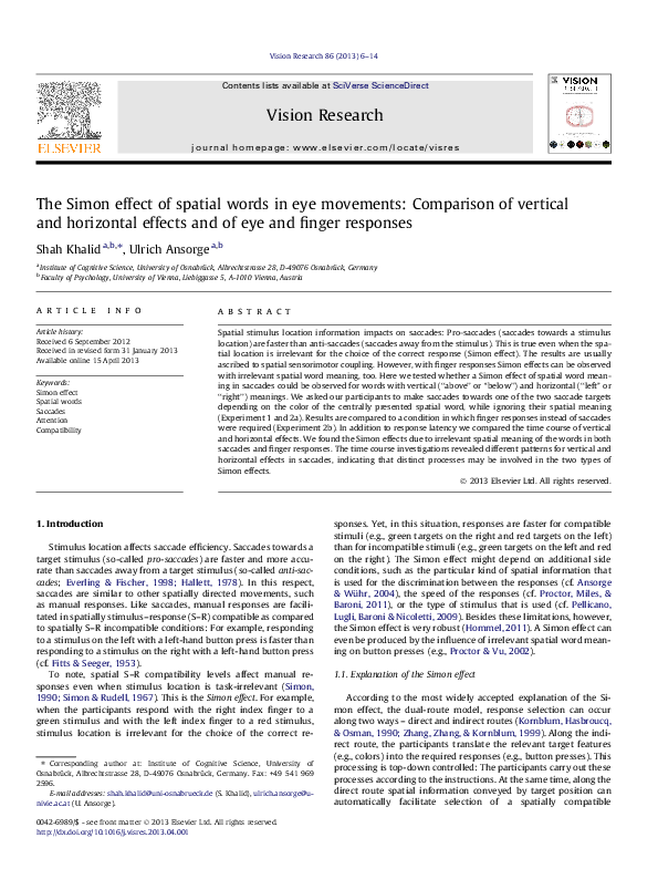 (PDF) The Simon effect of spatial words in eye movements: Comparison of ...