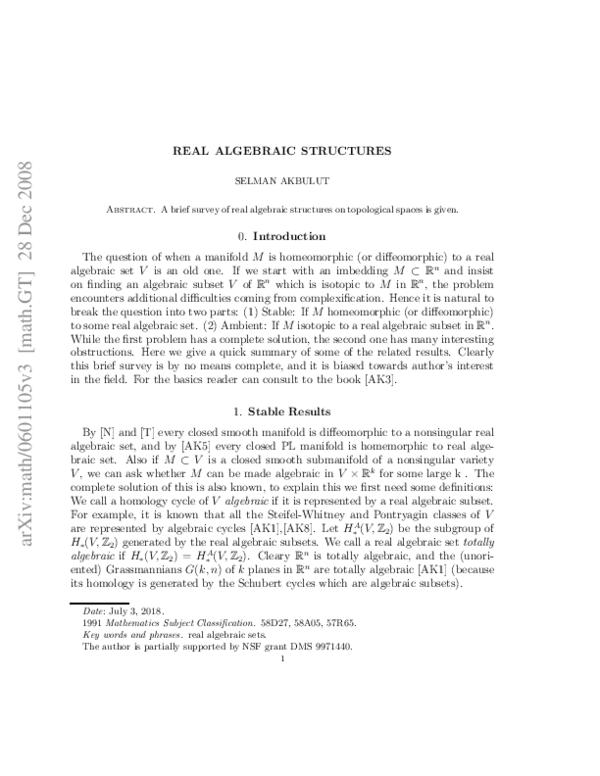 (PDF) Real algebraic structures
