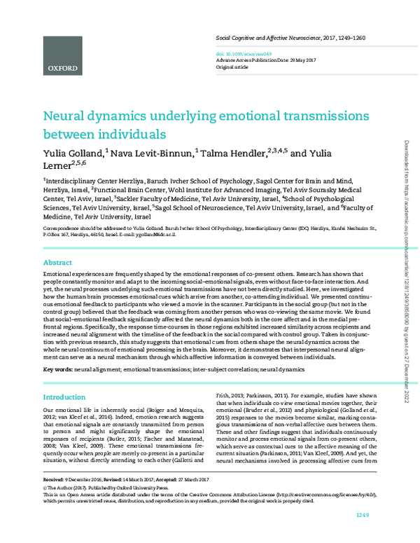 (PDF) Neural dynamics underlying emotional transmissions between ...