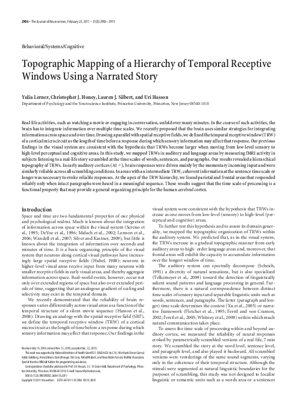 (PDF) Topographic mapping of a hierarchy of temporal receptive windows ...