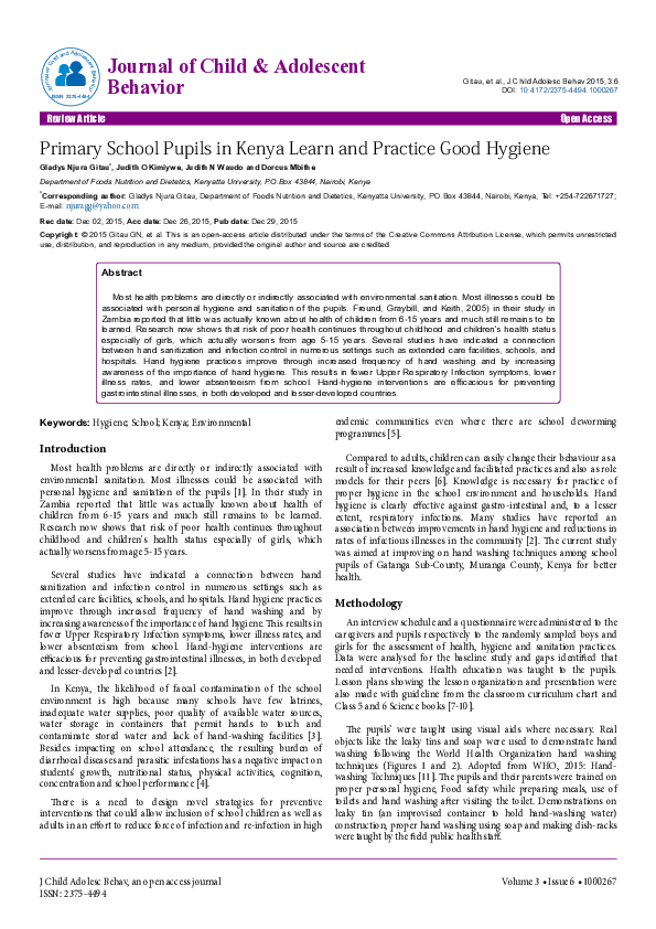 (PDF) Primary School Pupils in Kenya Learn and Practice Good Hygiene