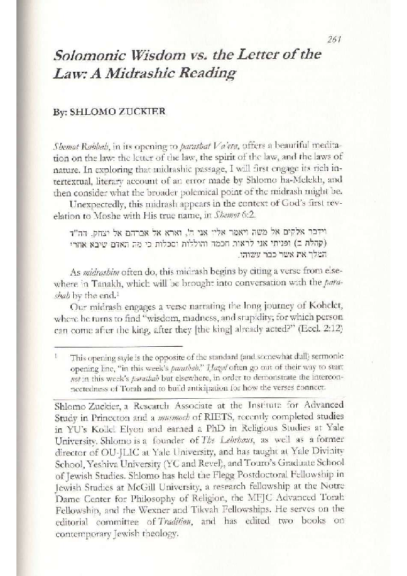 (PDF) Solomonic Wisdom vs. the Letter of the Law: A Midrashic Reading