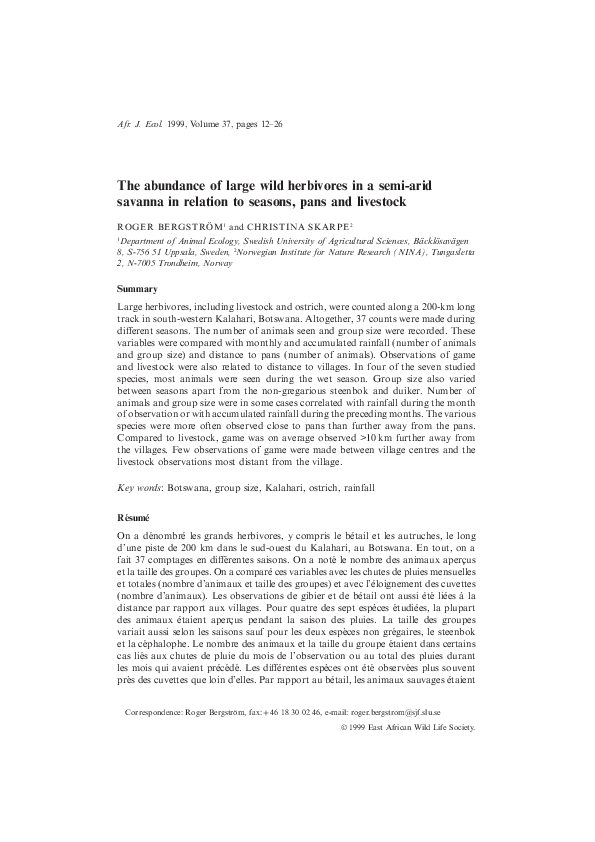 (PDF) The abundance of large wild herbivores in a semi-arid savanna in ...
