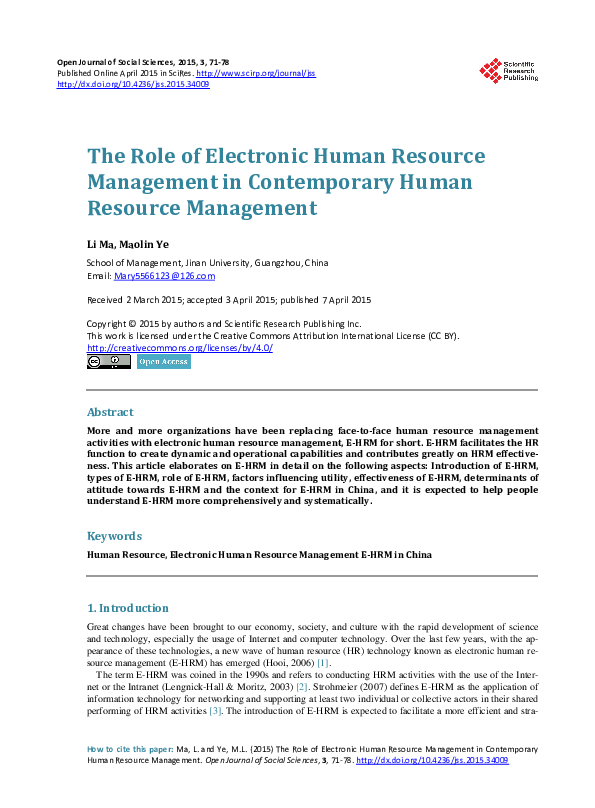 (PDF) The Role of Electronic Human Resource Management in Contemporary ...