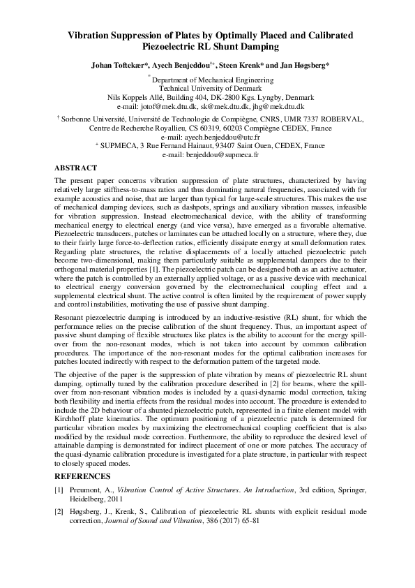 (PDF) Vibration Suppression of Plates by Optimally Placed and ...
