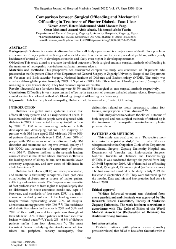 (PDF) Comparison between Surgical Offloading and Mechanical Offloading ...