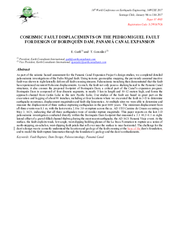 (PDF) Coseismic Fault Displacements on the Pedro Miguel Fault for