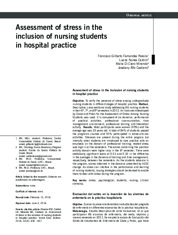 (PDF) Assessment of stress in the inclusion of nursing students in ...
