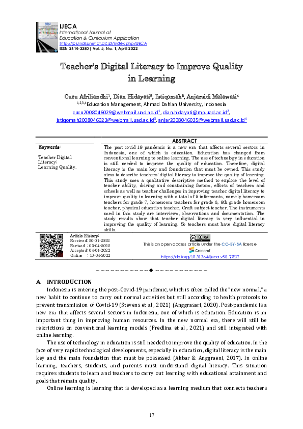 (PDF) Teacher's Digital Literacy to Improve Quality in Learning