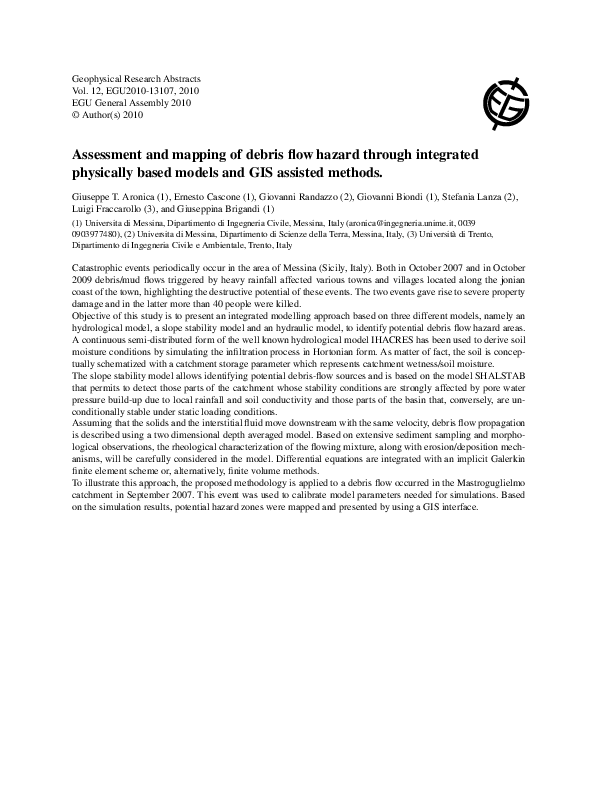 (PDF) Assessment and mapping of debris flow hazard through integrated ...