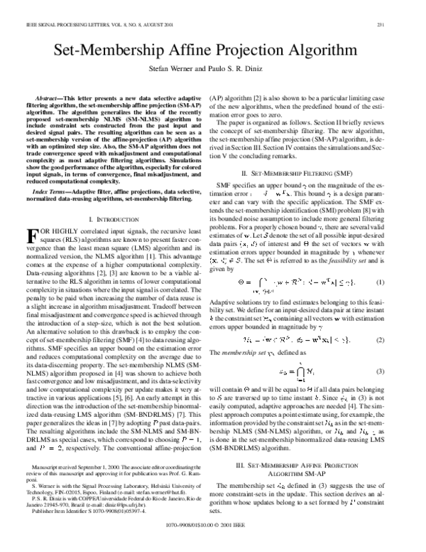 (PDF) Set-membership affine projection algorithm