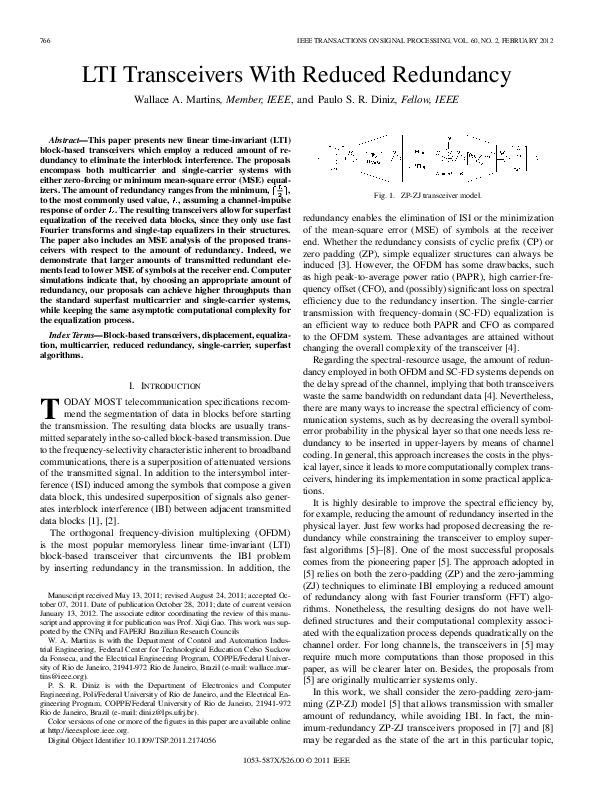 (PDF) LTI Transceivers With Reduced Redundancy