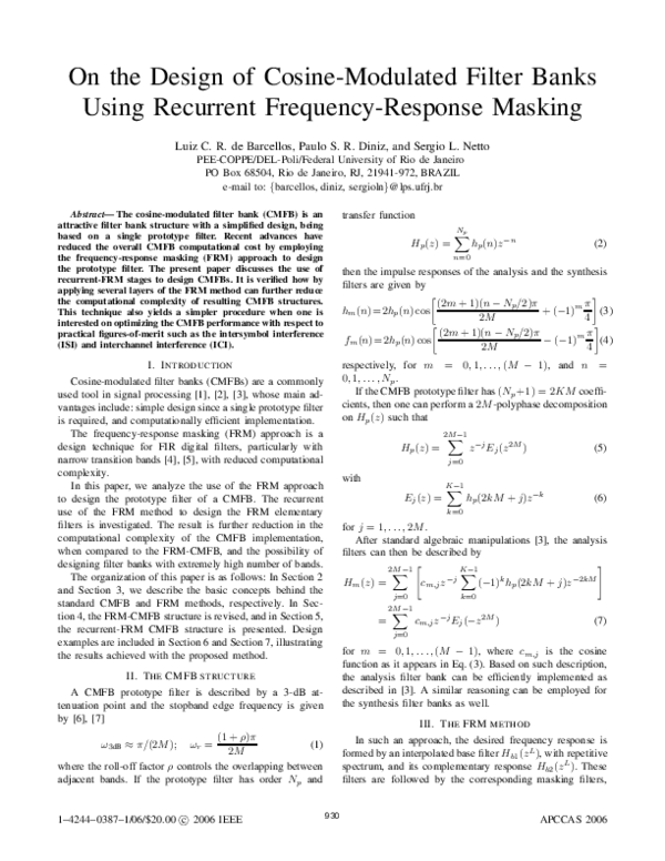 (PDF) On the Design of Cosine-Modulated Filter Banks Using Recurrent ...