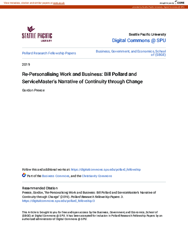 (PDF) Re-Personalising Work and Business: Bill Pollard and ...