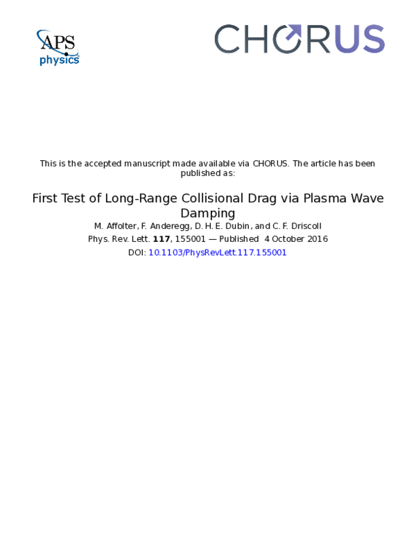 (PDF) First Test of Long-Range Collisional Drag via Plasma Wave Damping